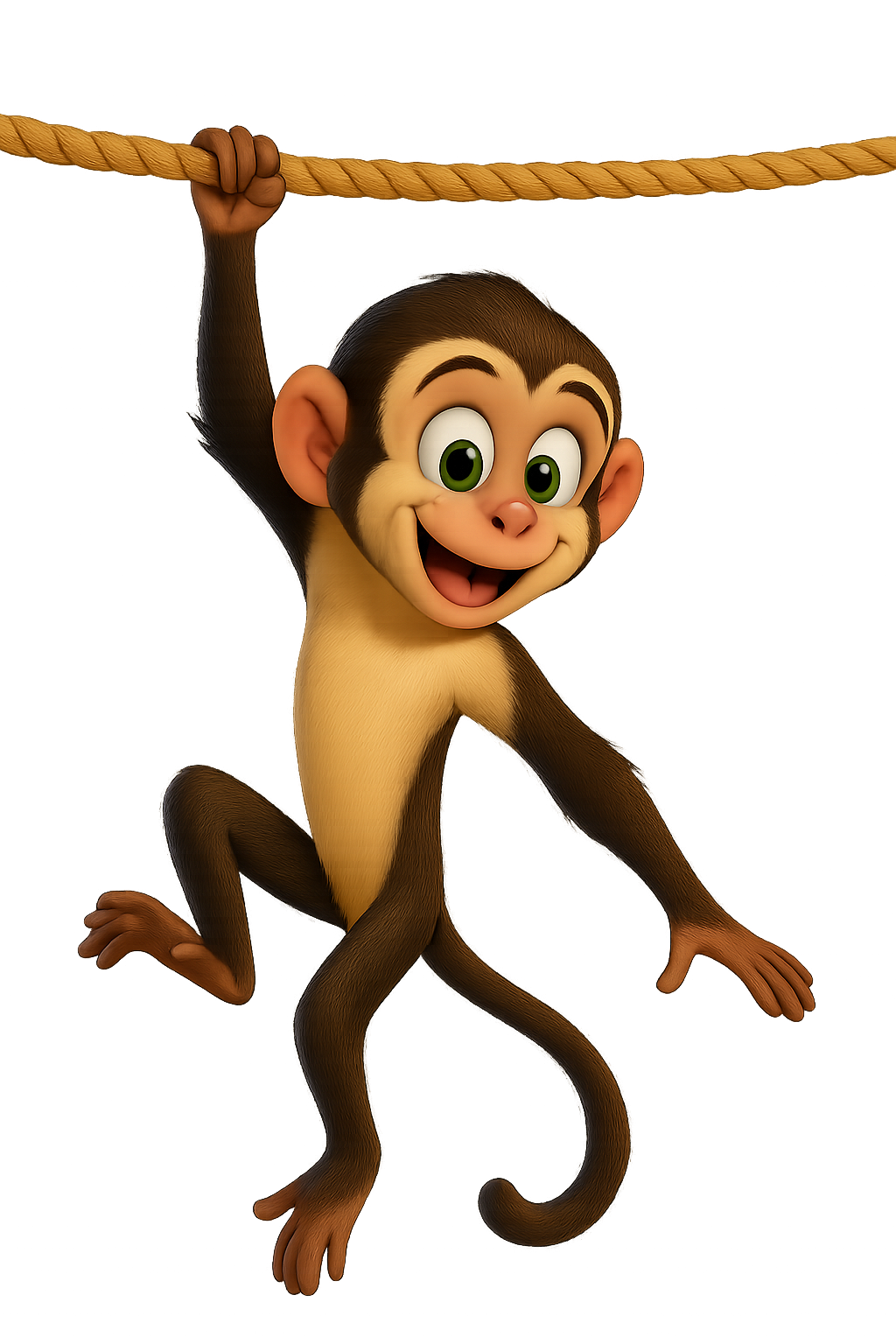 Cartoon monkey hanging from a rope above The Monkey Fortress